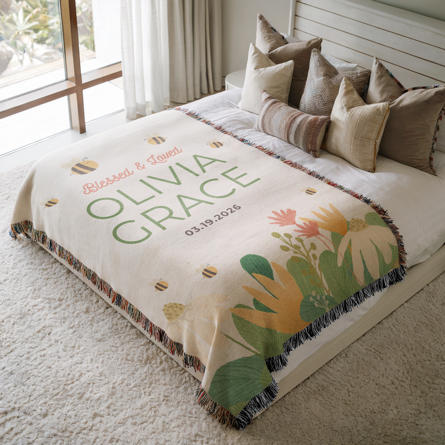 Personalized Christian Woven Blanket - Blessed & Loved