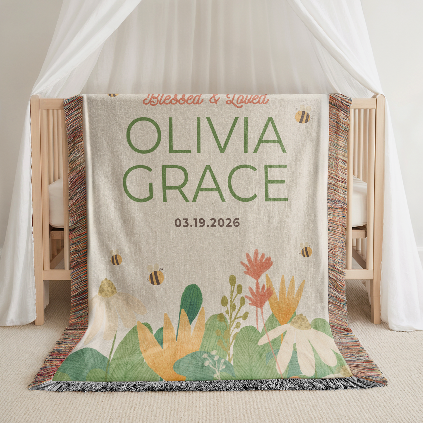 Personalized Christian Woven Blanket - Blessed & Loved