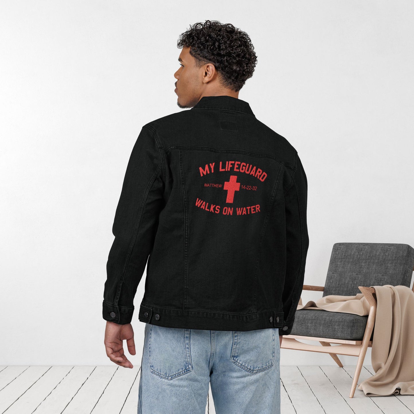 Embroidered My Lifeguard Walks On Water Unisex Denim Jacket