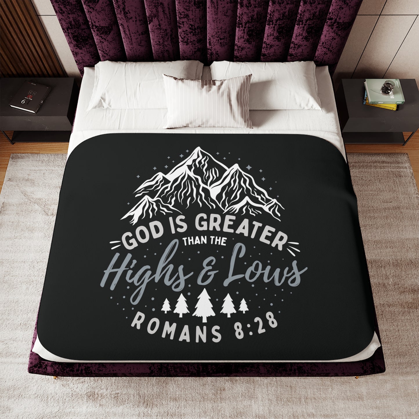 God is Greater Romans 8:28 Sherpa Blanket