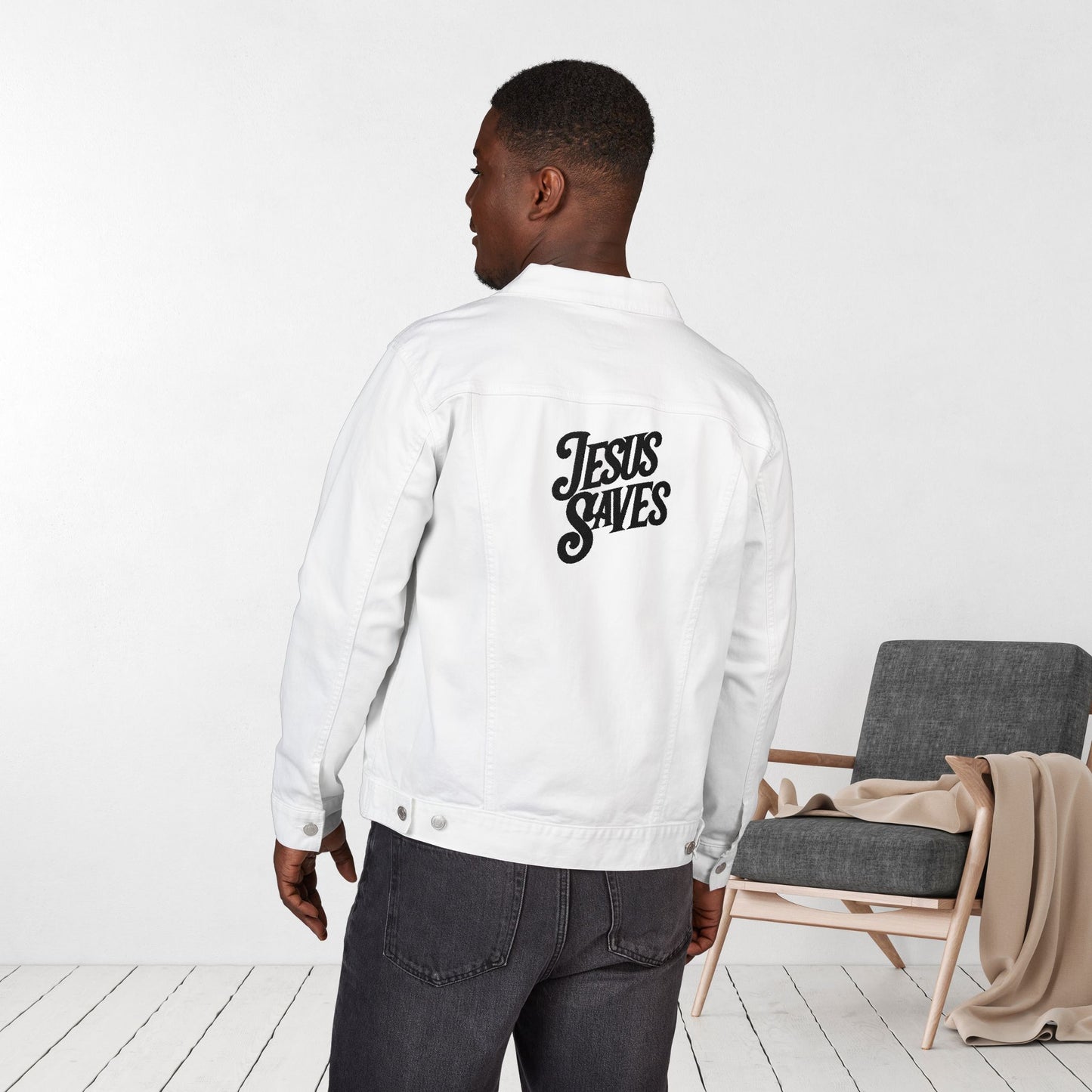 Embroidered Jesus Saves Unisex Denim Jacket