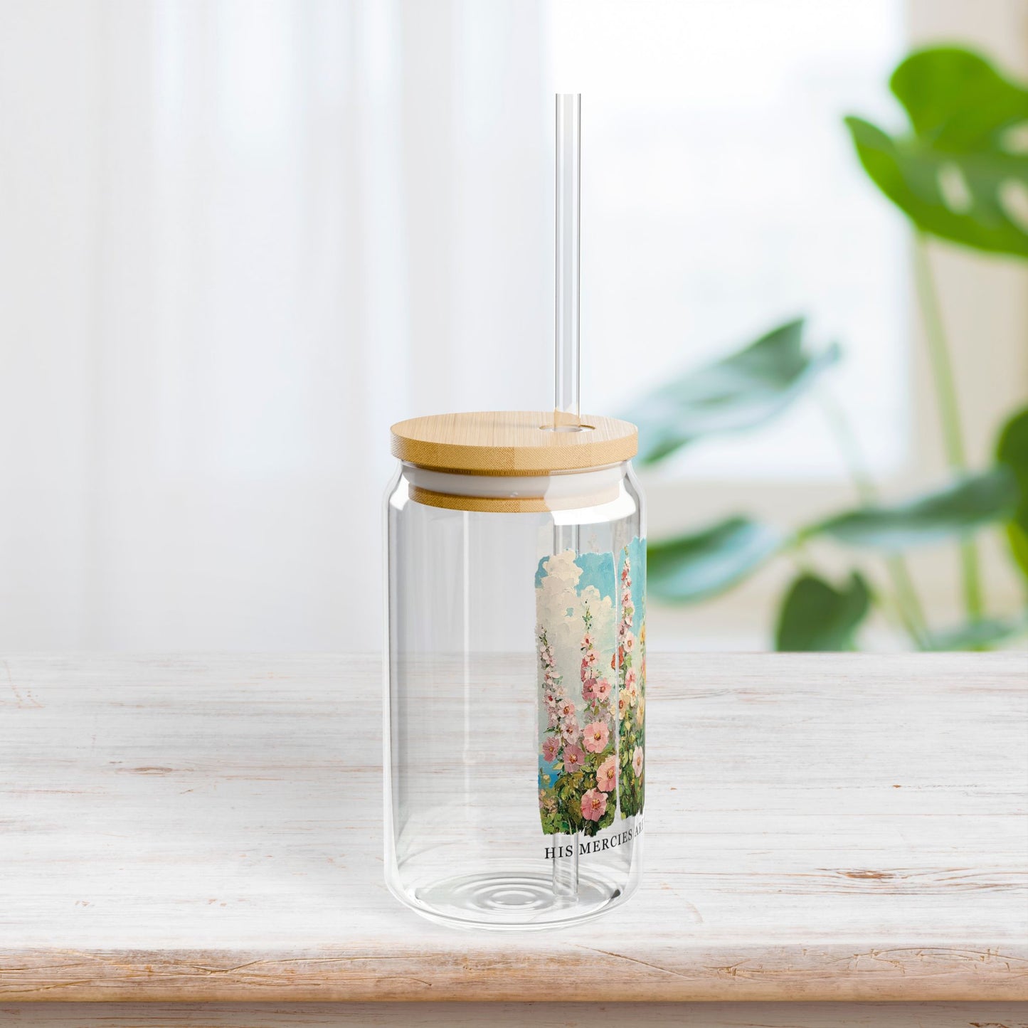 His Mercies Are New Every Morning Sipper Glass with Bamboo Lid & Straw - 16 oz