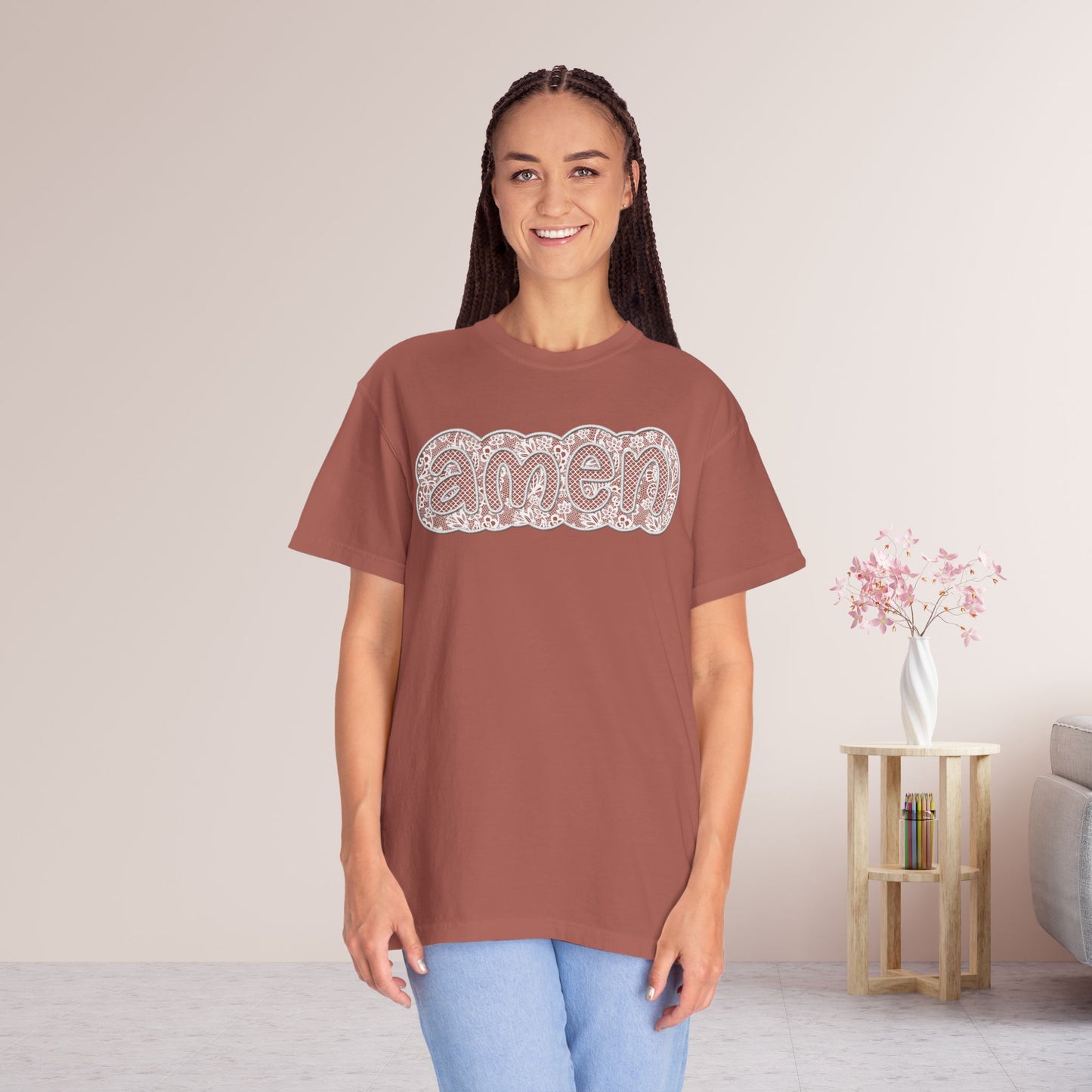 Amen Comfort Colors Shirt - Printed Lace Design