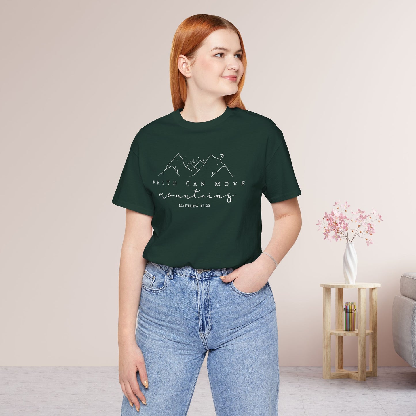 Faith Can Move Mountains Soft Cotton Tee - Matthew 17:20 Bible Verse Shirt