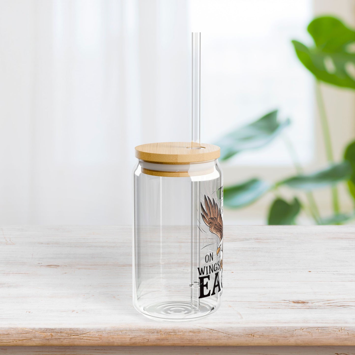 They Will Soar on Wings Like Eagles Sipper Glass with Bamboo Lid & Straw - 16 oz