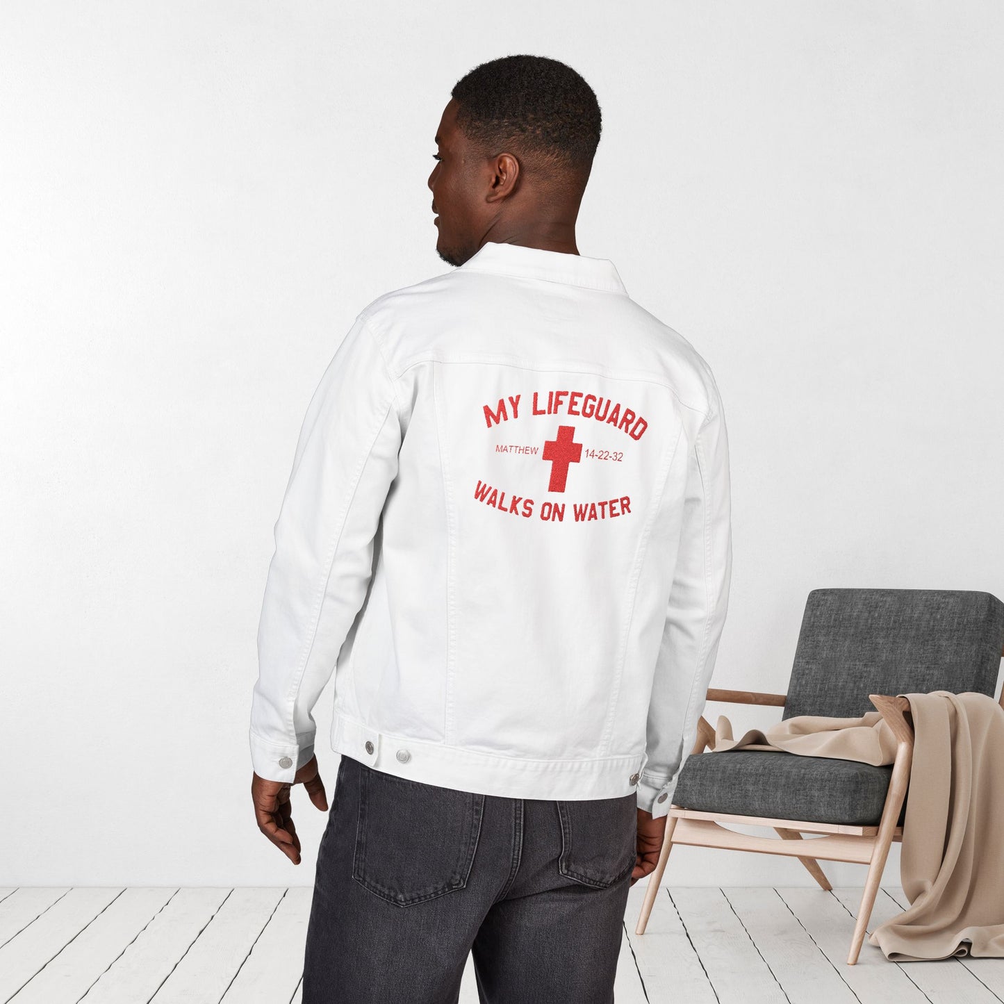 Embroidered My Lifeguard Walks On Water Unisex Denim Jacket