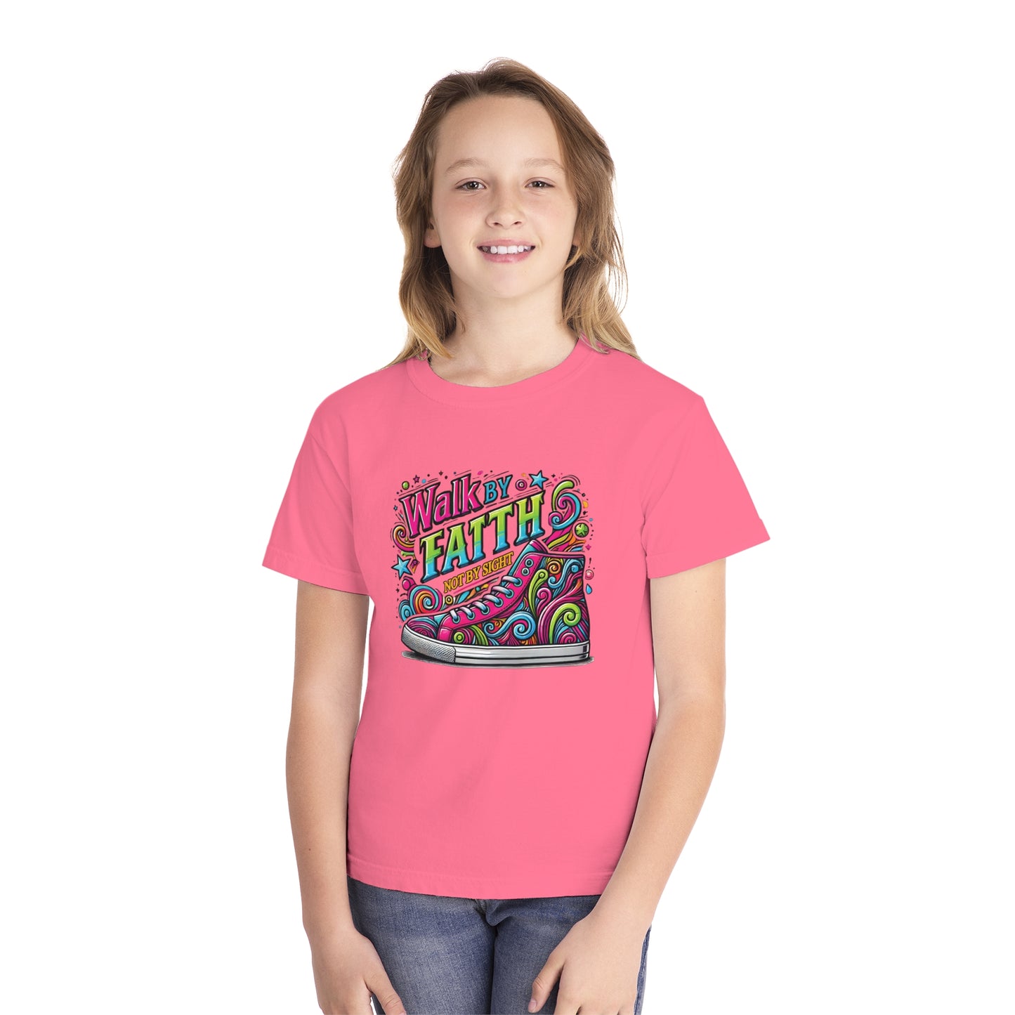 Walk by Faith Not by Sight Comfort Colors Youth Christian Tee - Youth Christmas Shirt
