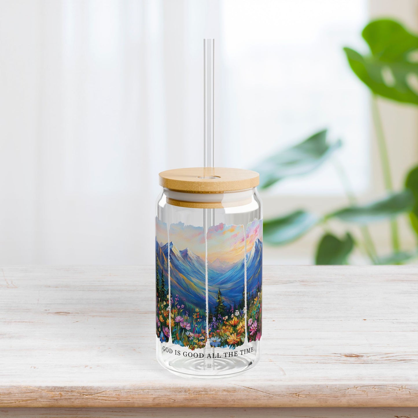 God is Good All The Time Sipper Glass with Bamboo Lid & Straw - 16 oz