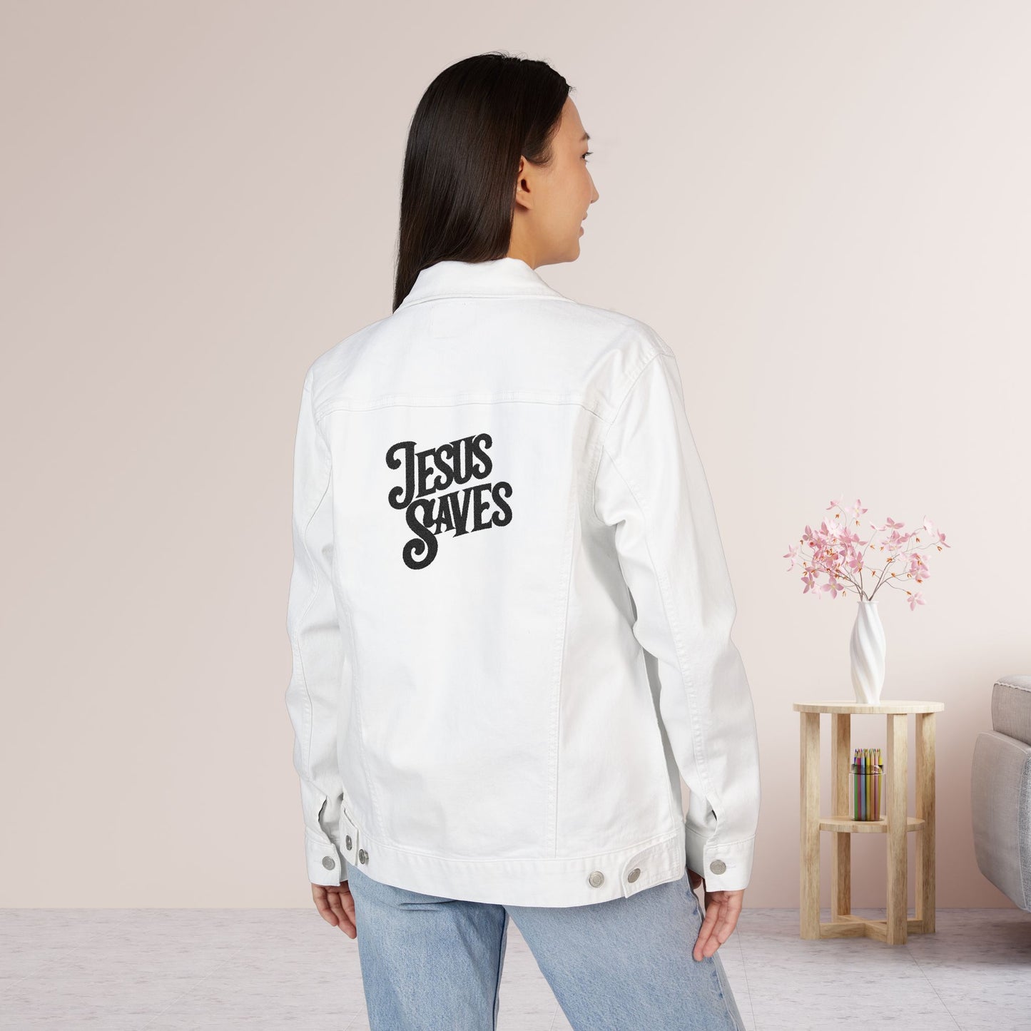 Embroidered Jesus Saves Unisex Denim Jacket