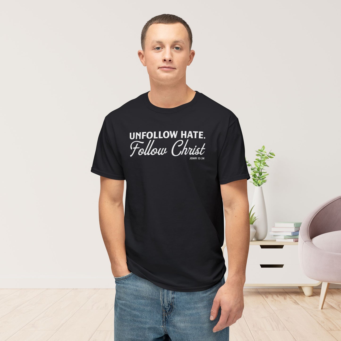 Unfollow Hate. Follow Christ Unisex HD Cotton Tee