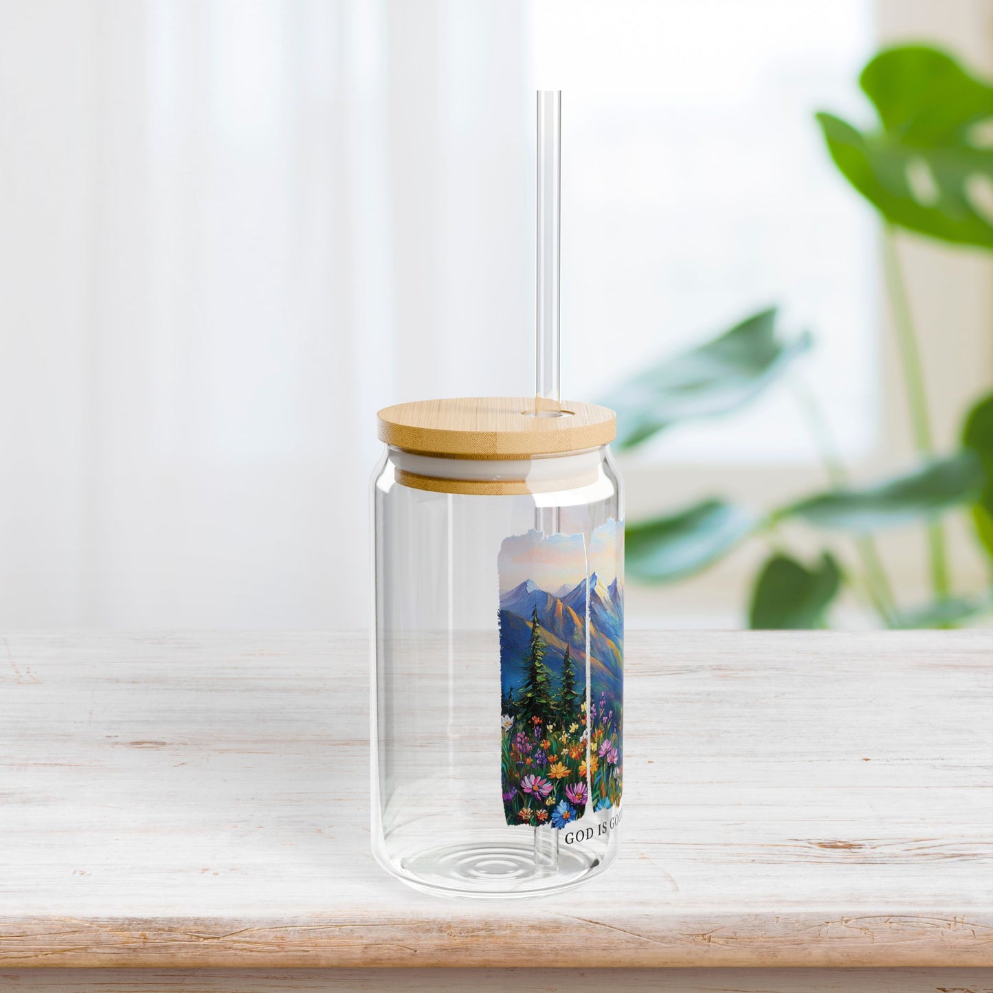 God is Good All The Time Sipper Glass with Bamboo Lid & Straw - 16 oz