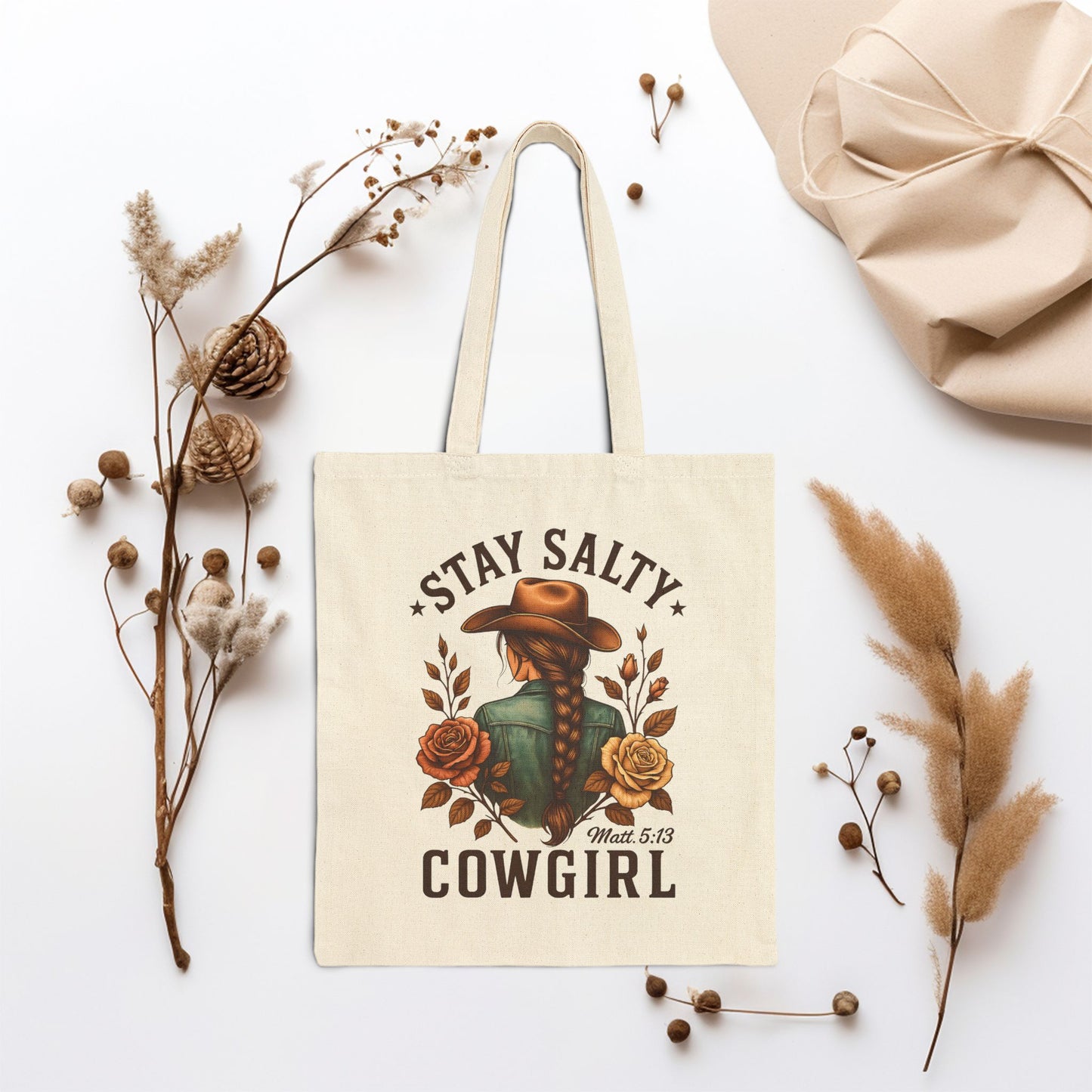 Stay Salty Cowgirl Canvas Tote Bag