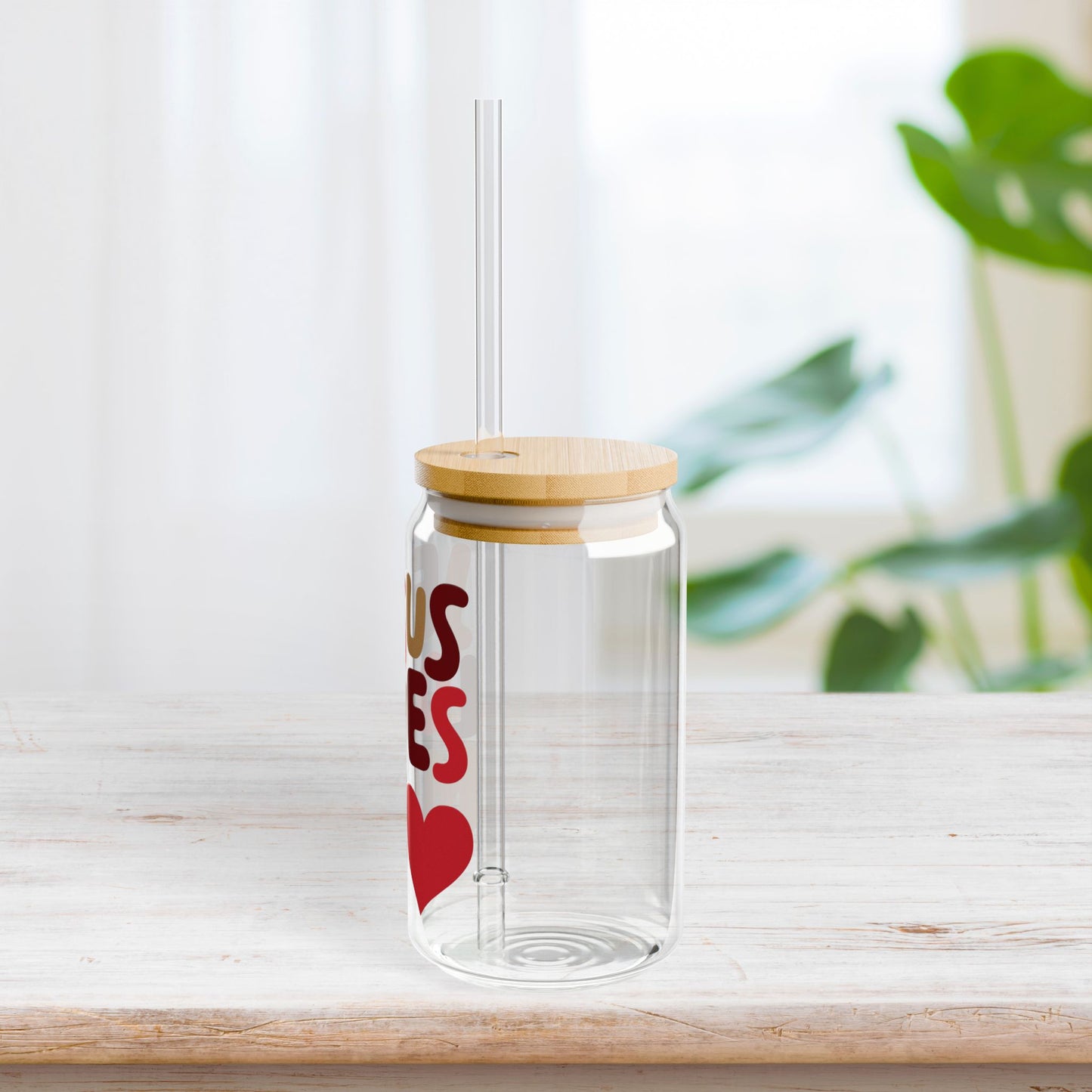 Jesus Loves Me Sipper Glass with Bamboo Lid & Straw - 16 oz