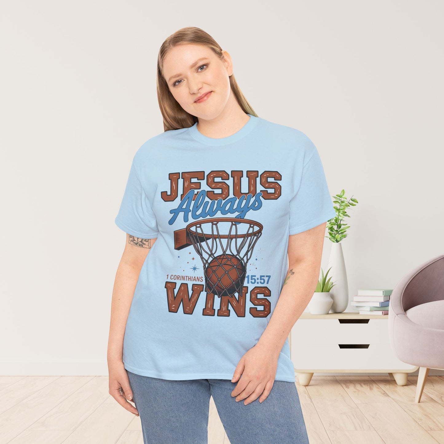 Jesus Always Wins Heavy Cotton Tee