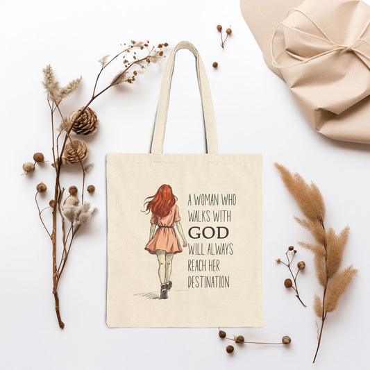 A Woman Who Walks With God Canvas Tote Bag