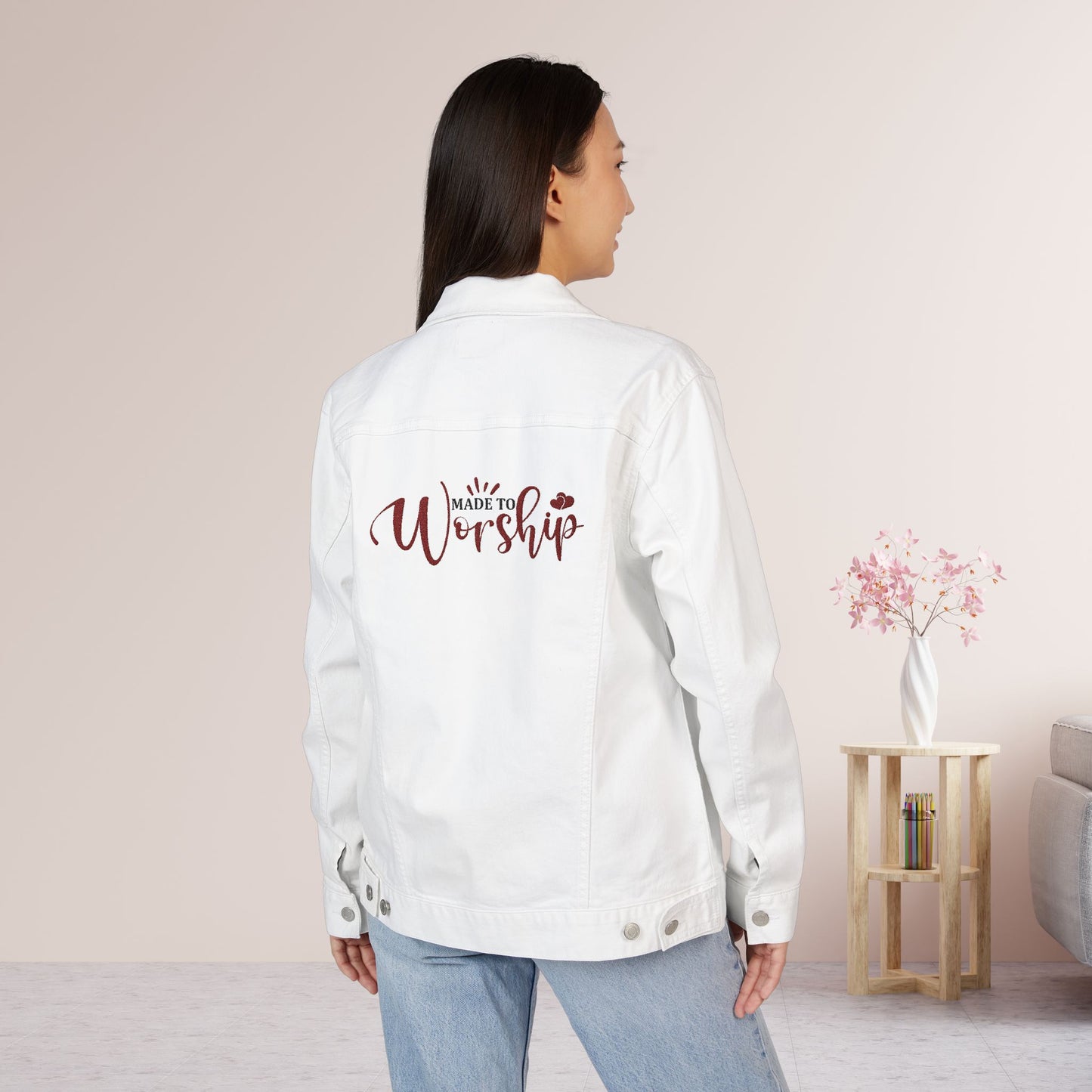 Embroidered Made to Worship Unisex Denim Jacket
