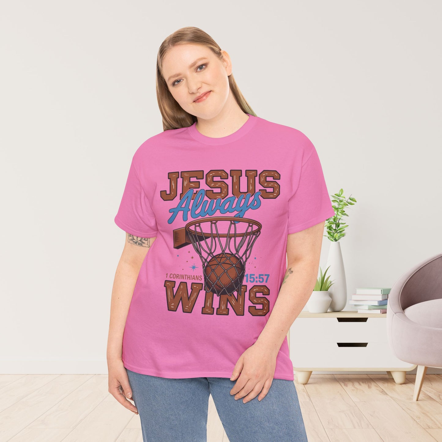 Jesus Always Wins Heavy Cotton Tee