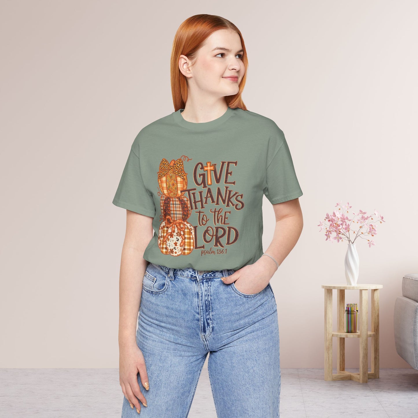 Give Thanks to The Lord Soft Cotton Tee - Fall Christian Tee