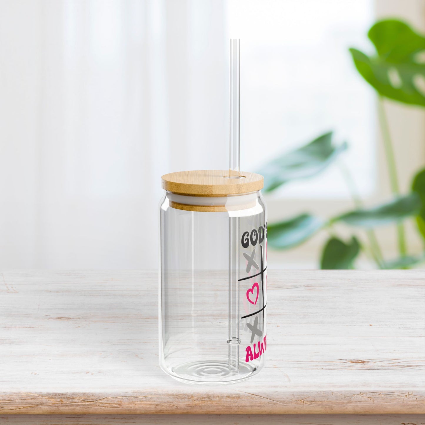 God's Love Always Wins Sipper Glass with Bamboo Lid & Straw - 16 oz
