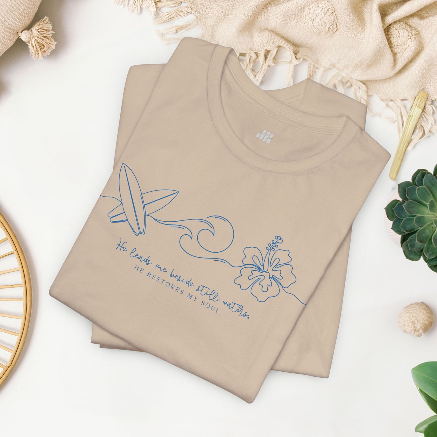 He Leads Me Beside Still Waters Soft Cotton Tee