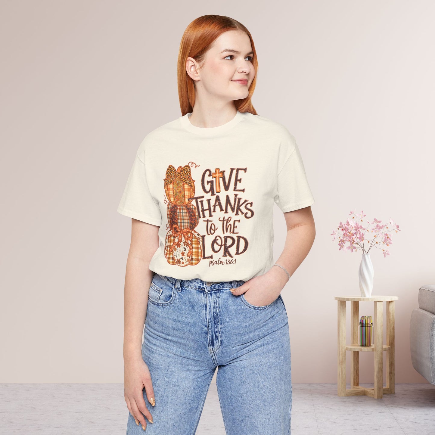 Give Thanks to The Lord Soft Cotton Tee - Fall Christian Tee