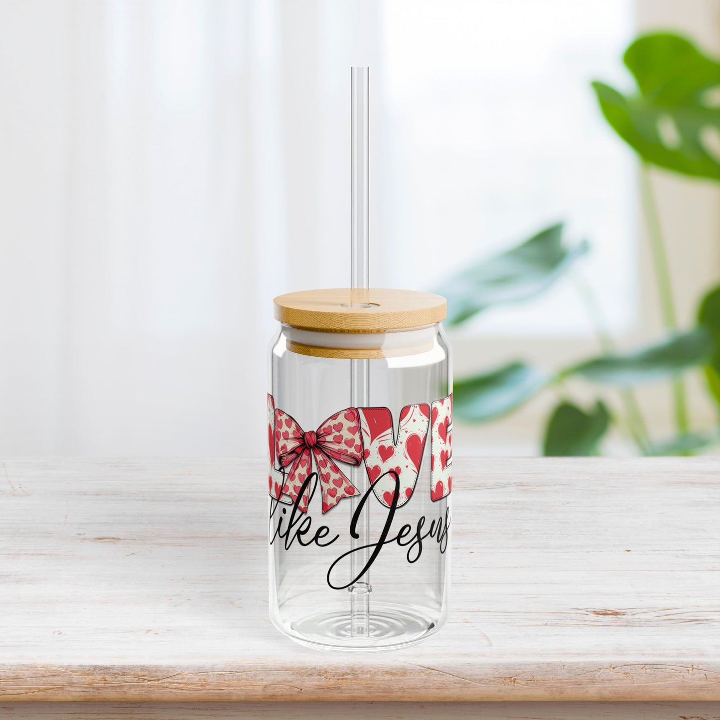 Love Like Jesus Sipper Glass with Bamboo Lid & Straw - 16 oz