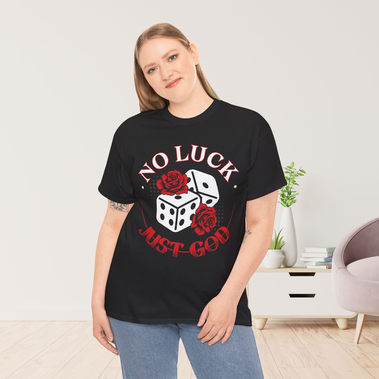 No Luck Just God Heavy Cotton Tee
