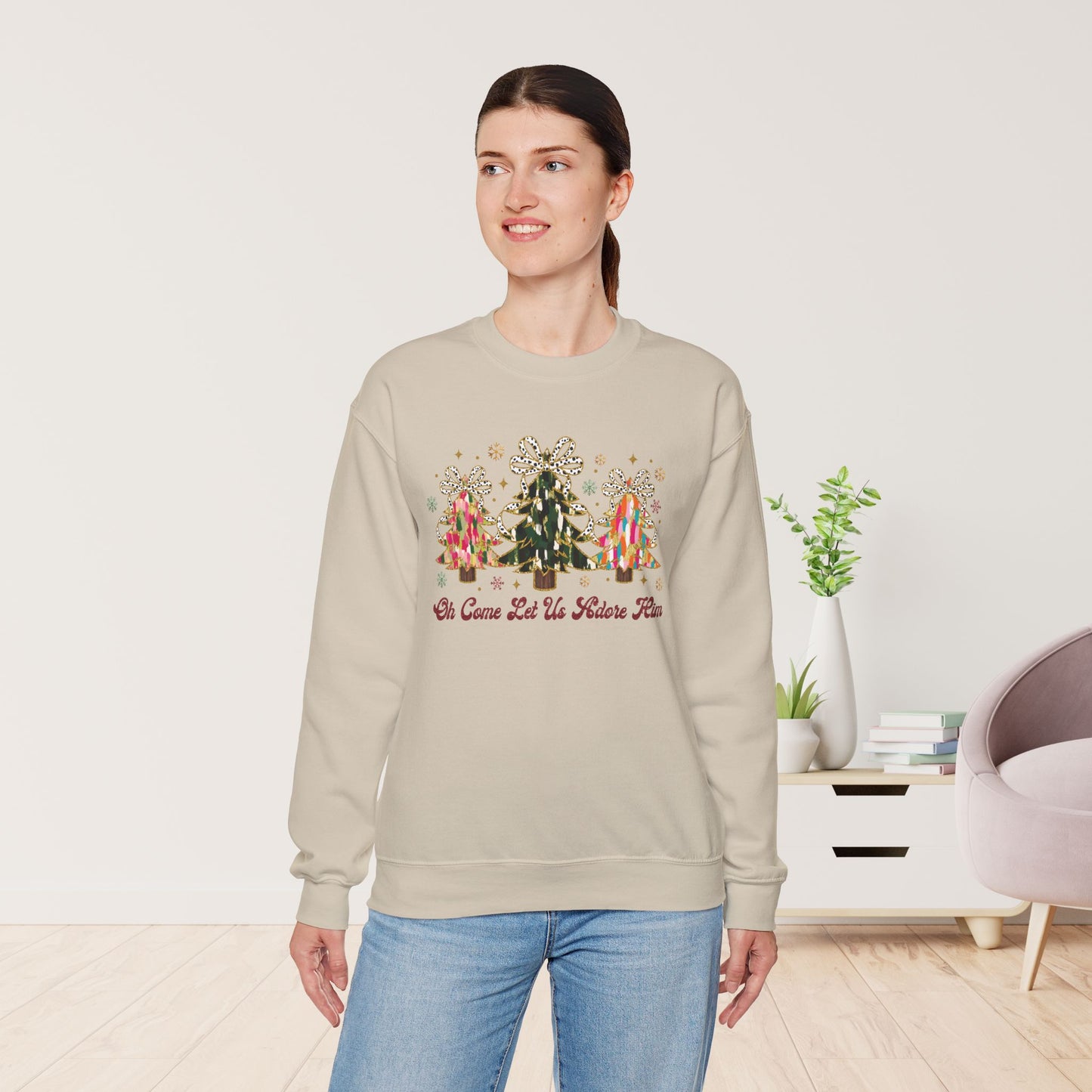 Oh Come Let Us Adore Him Christian Sweatshirt - Christian Pullover