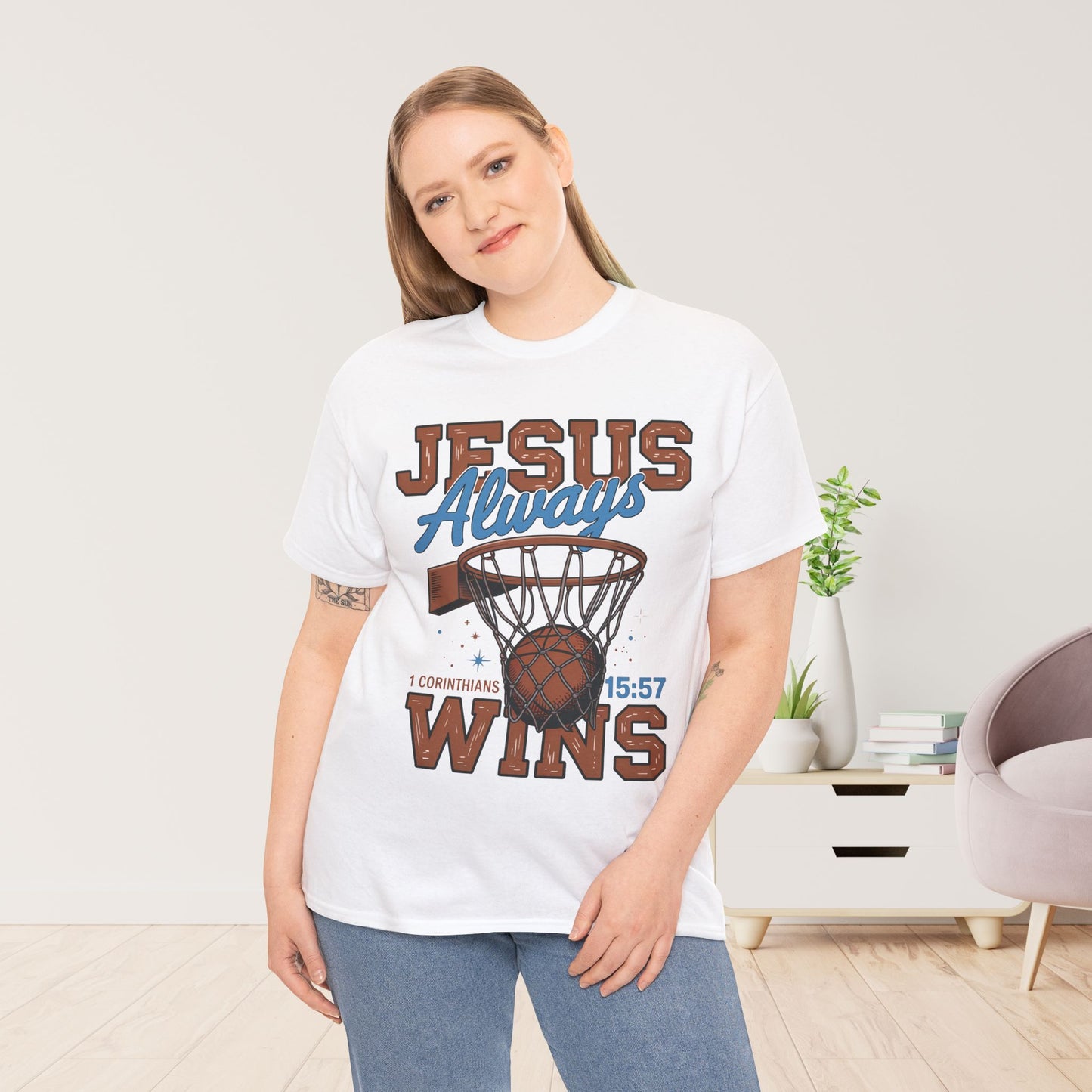 Jesus Always Wins Heavy Cotton Tee