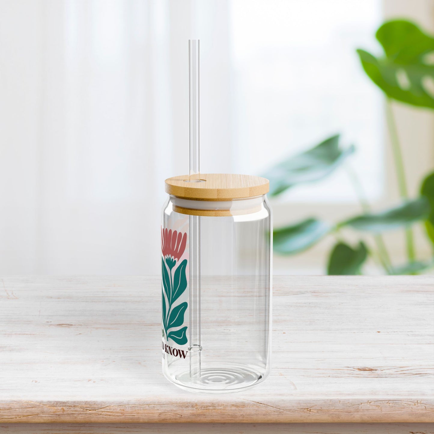 Be Still and Know Sipper Glass with Bamboo Lid & Straw - 16 oz