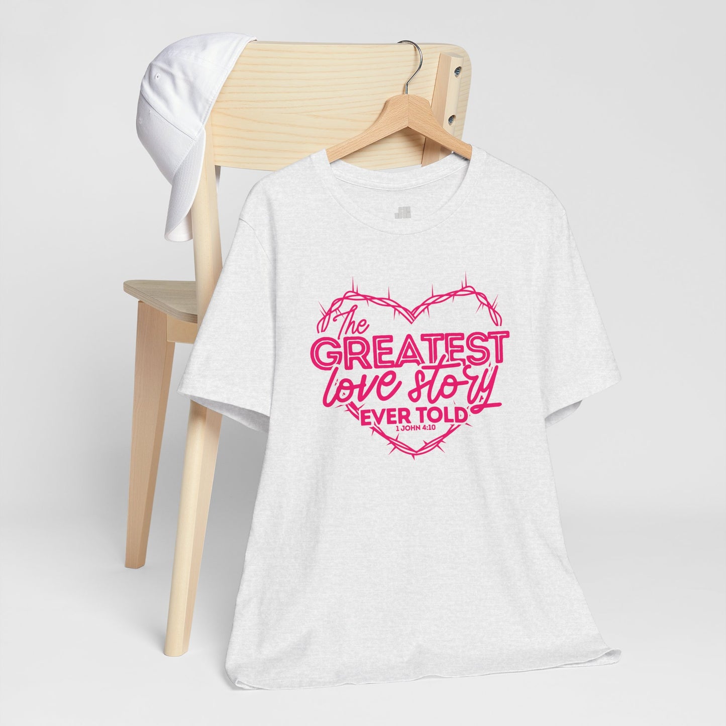 The Greatest Love Story Ever Told Soft Cotton Tee - 1 John 4:10 Bible Verse Christian Tee