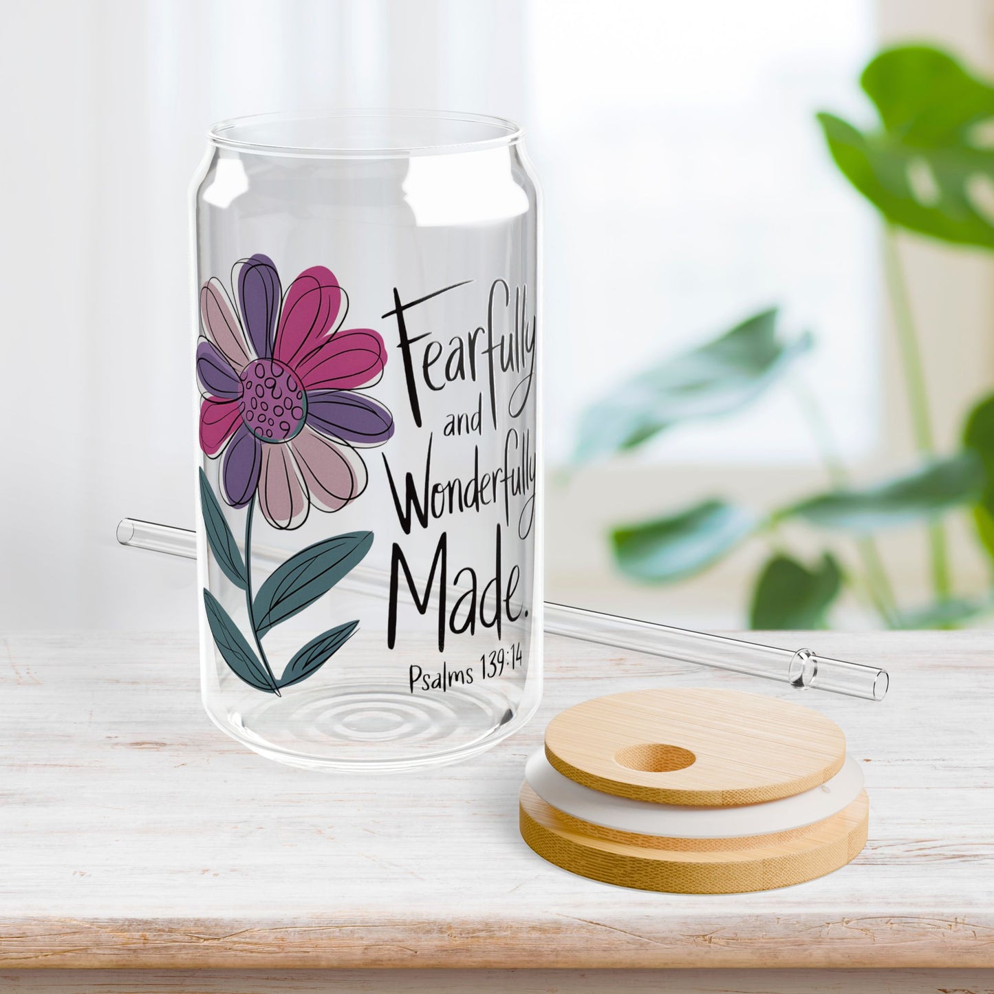 Fearfully and Wonderfully Made Sipper Glass with Bamboo Lid & Straw - 16 oz