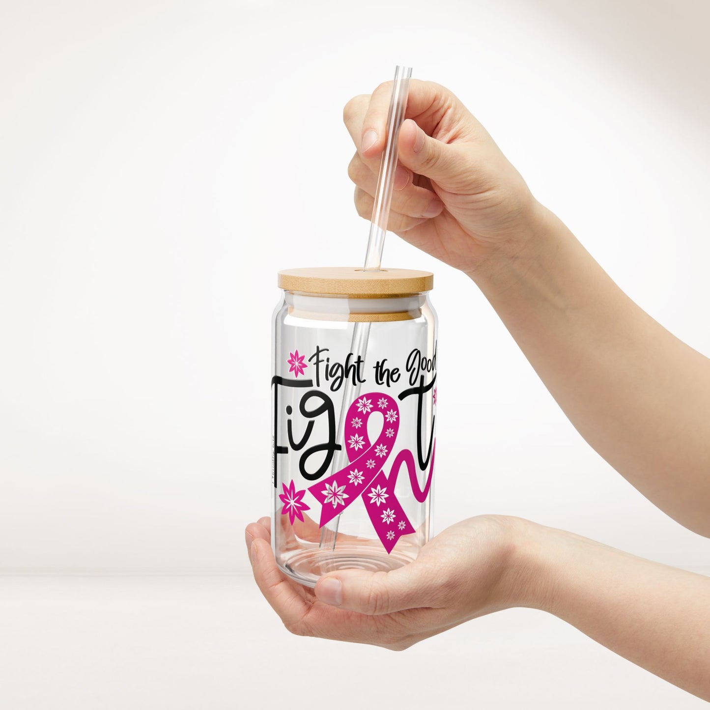 Fight The Good Fight Sipper Glass with Bamboo Lid & Straw - 16 oz