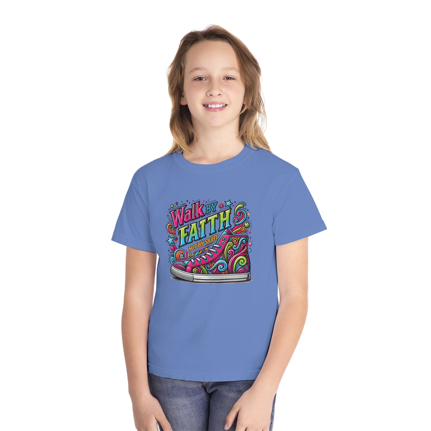 Walk by Faith Not by Sight Comfort Colors Youth Christian Tee - Youth Christmas Shirt