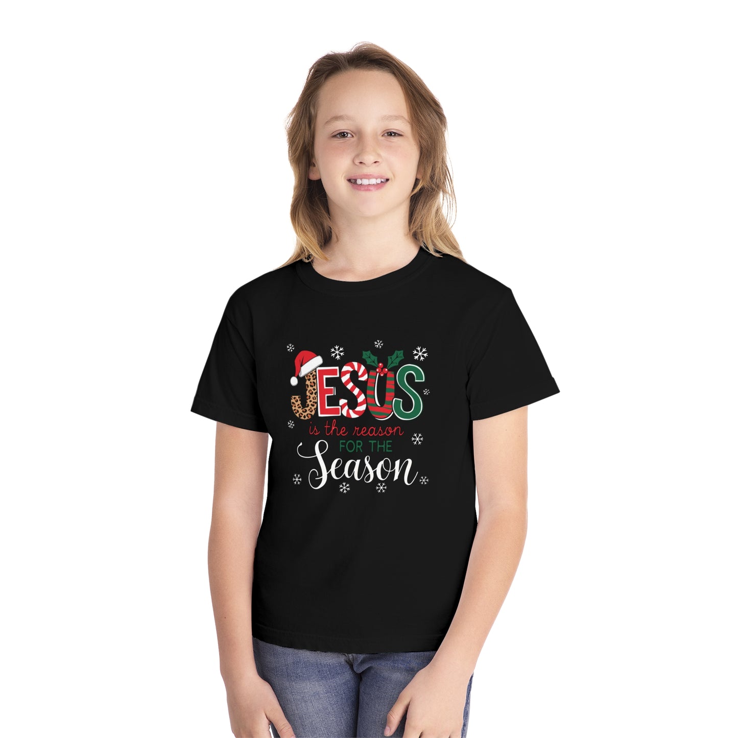 Jesus is The Reason for the Season Comfort Colors Youth Christian Tee - Youth Christmas Shirt