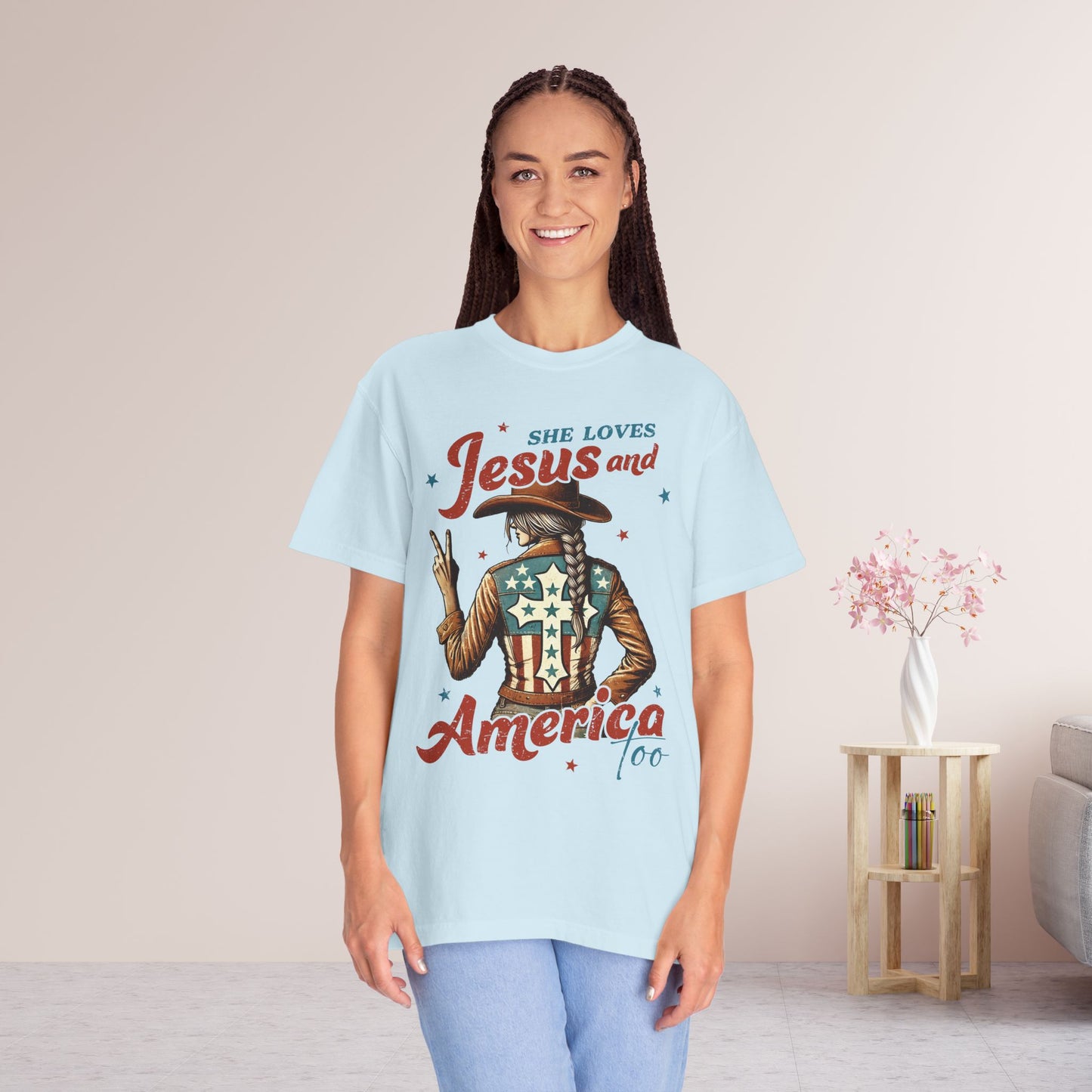 She Loves Jesus and America Too Comfort Colors Shirt