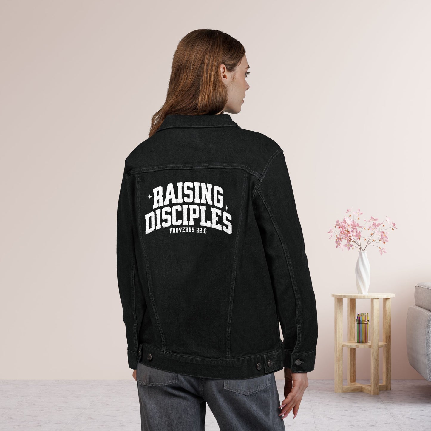 Embroidered Raising Disciples Unisex Denim Jacket