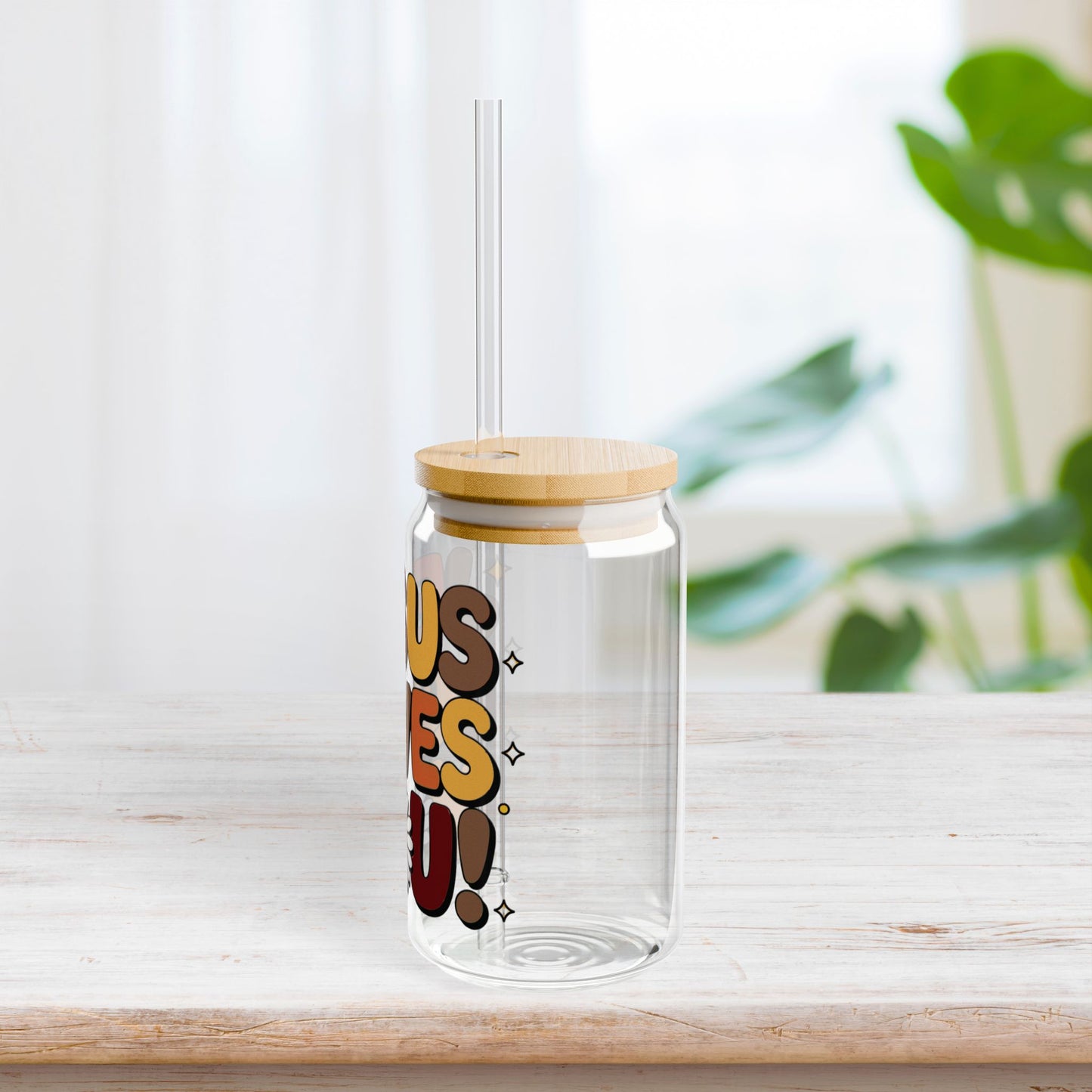 Jesus Loves You Sipper Glass with Bamboo Lid & Straw - 16 oz