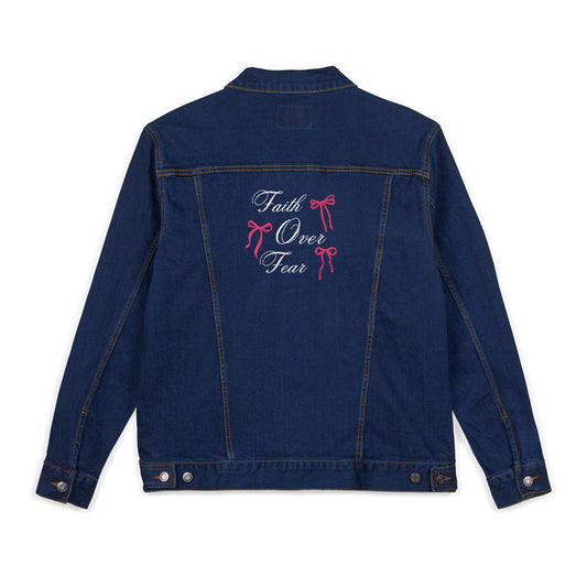 Embroidered Faith Over Fear Unisex Denim Jacket