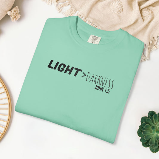 Embroidered Light > Darkness - John 1:5 Comfort Colors Shirt