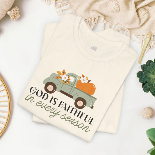 God is Faithful in Every Season Soft Cotton Tee - Fall Christian Tee