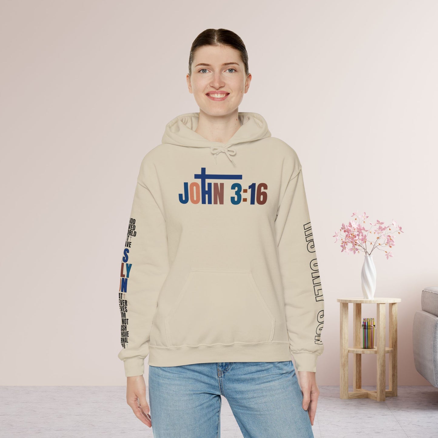 Blue His Only Son John 3:16 Bible Verse Christian Hoodie