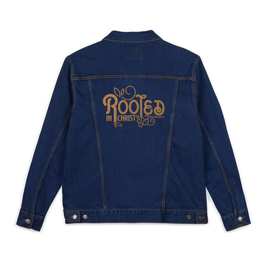 Embroidered Rooted in Christ Unisex Denim Jacket