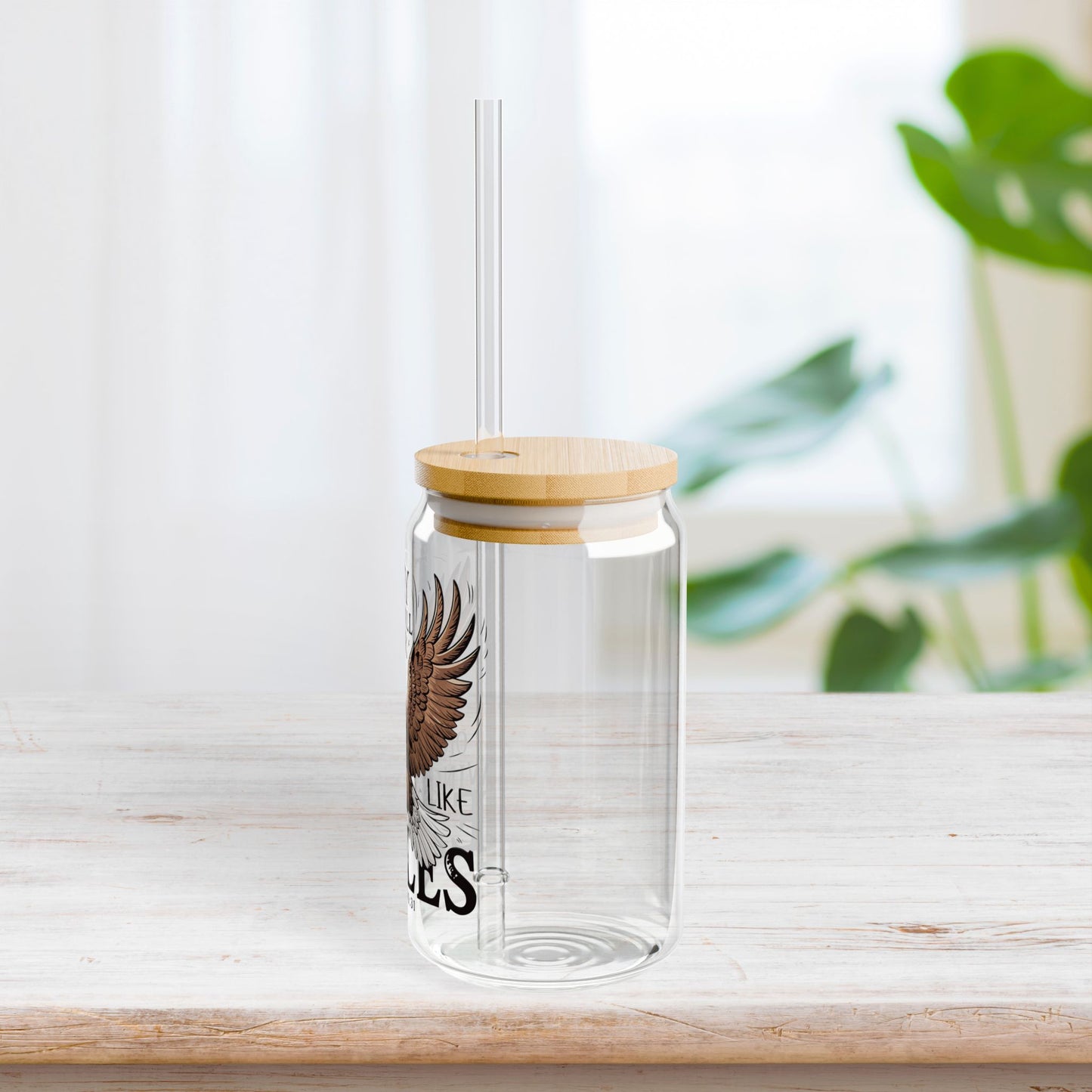 They Will Soar on Wings Like Eagles Sipper Glass with Bamboo Lid & Straw - 16 oz