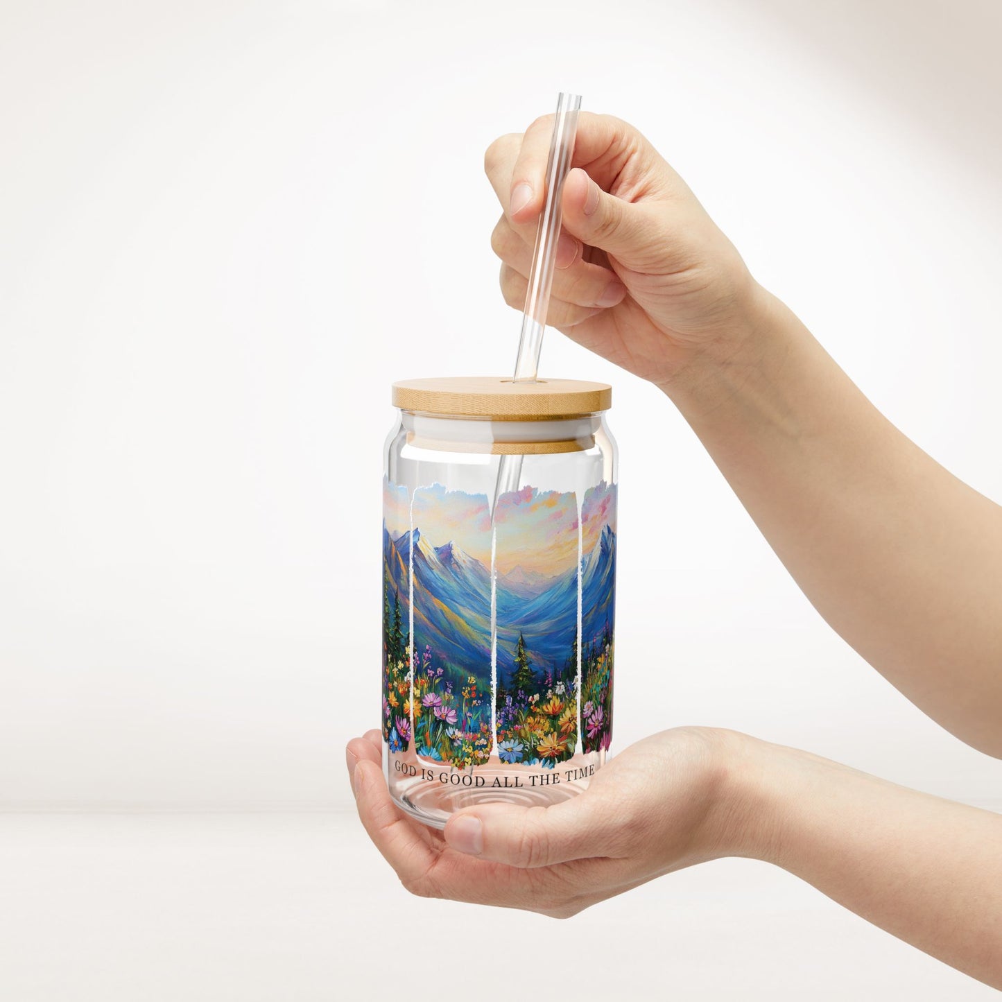 God is Good All The Time Sipper Glass with Bamboo Lid & Straw - 16 oz