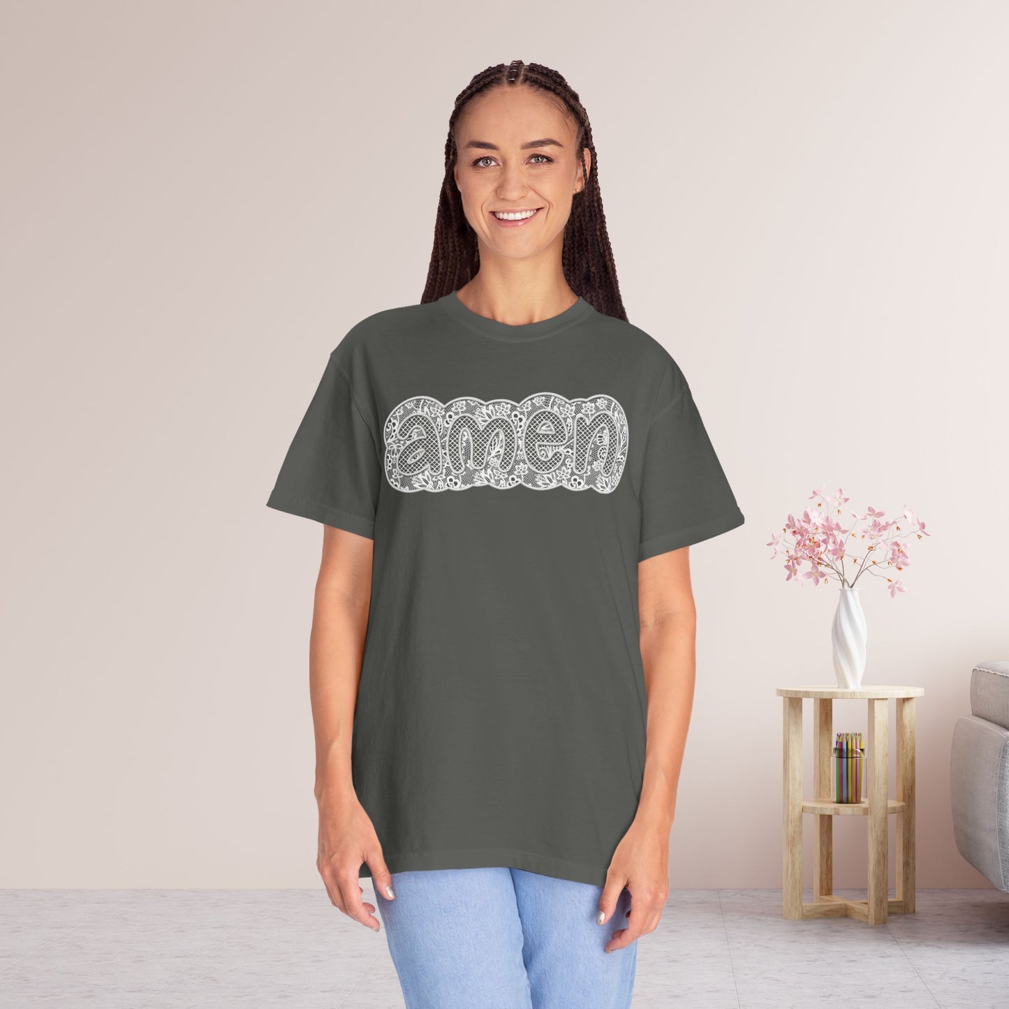 Amen Comfort Colors Shirt - Printed Lace Design