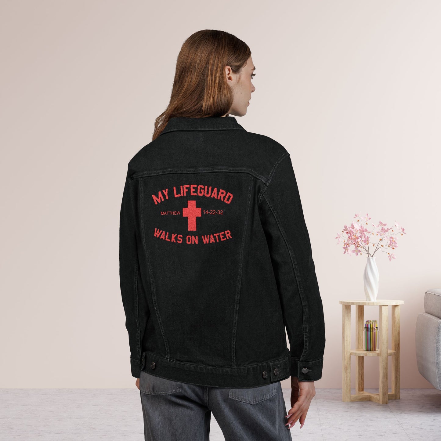 Embroidered My Lifeguard Walks On Water Unisex Denim Jacket