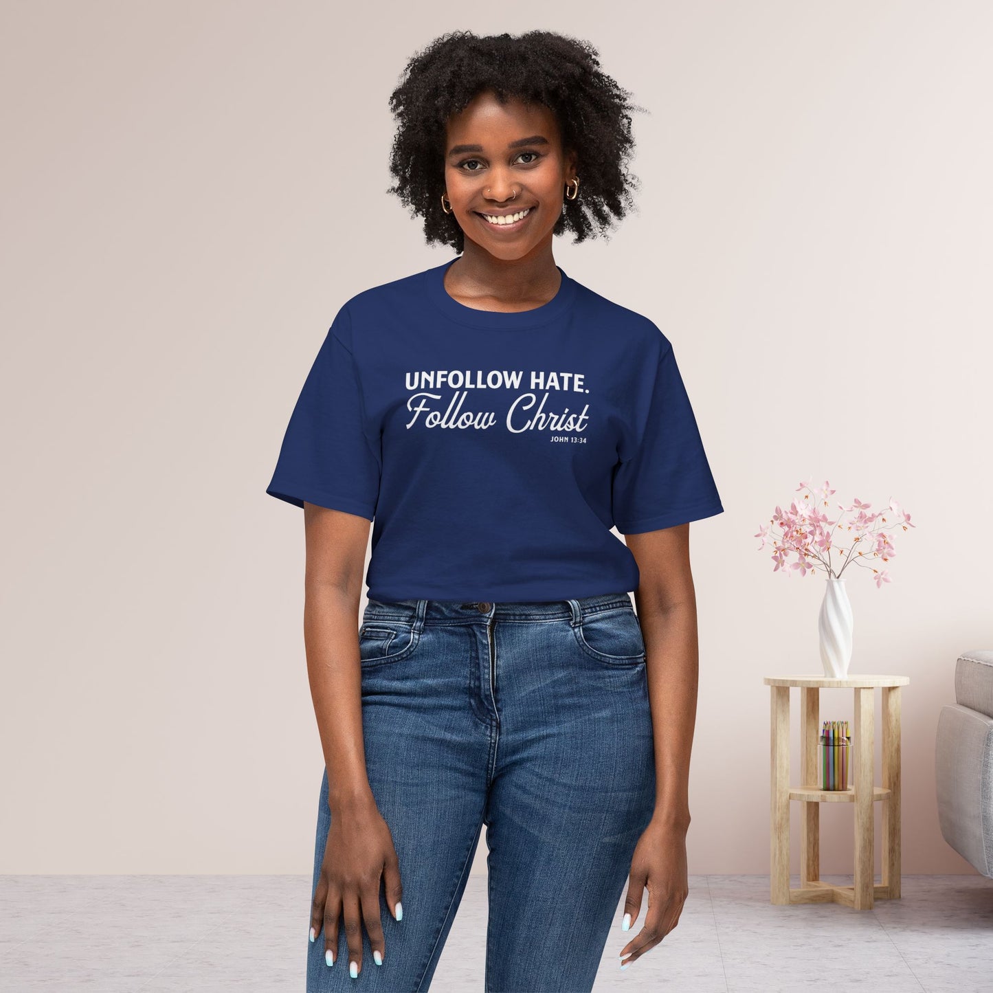 Unfollow Hate. Follow Christ Unisex HD Cotton Tee