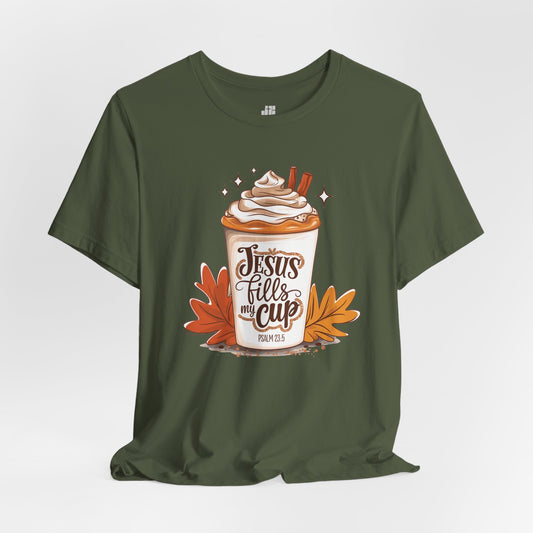 Jesus Fills My Cup Soft Cotton Tee - Fall Christian Tee