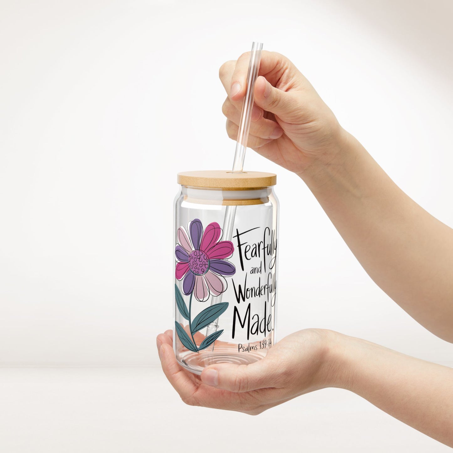 Fearfully and Wonderfully Made Sipper Glass with Bamboo Lid & Straw - 16 oz